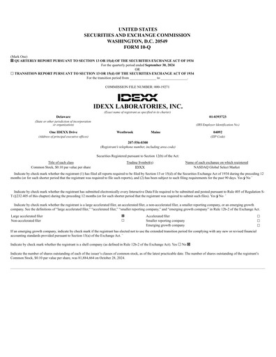Thumbnail IDEXX Laboratories Quarterly Report 2024-q3