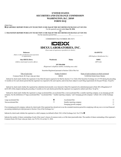 Miniature IDEXX Laboratories Rapport trimestriel 2026-q2