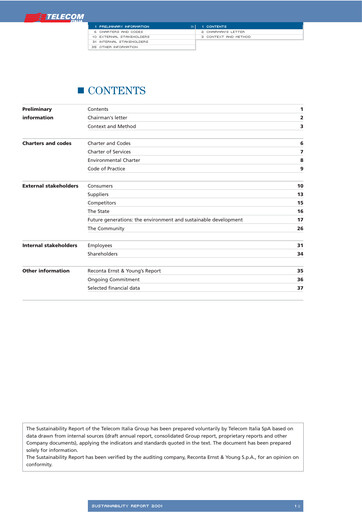 Thumbnail Telecom Italia
 Sustainability Report 2001