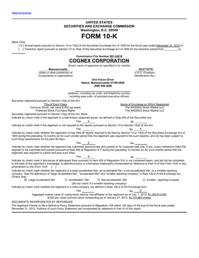 Thumbnail Cognex Annual Report 2012