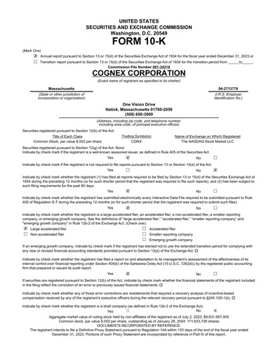 Thumbnail Cognex Annual Report 2023