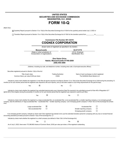 Thumbnail Cognex Quarterly Report 2022-q2