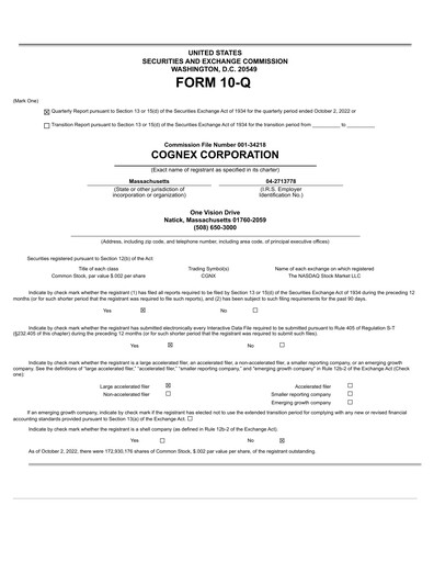 Thumbnail Cognex Quarterly Report 2022-q3