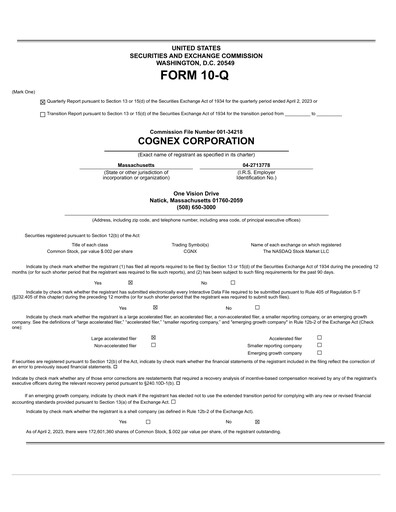 Thumbnail Cognex Quarterly Report 2023-q1