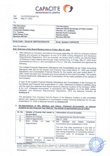 Thumbnail Capacit'e Infraprojects
 Quarterly Report 2021-q4