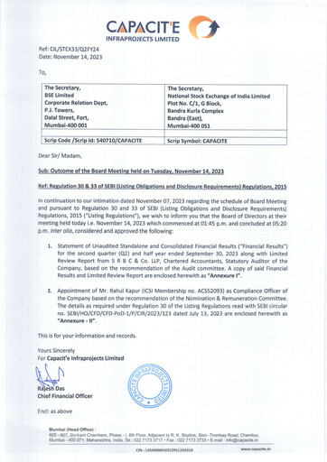 Thumbnail Capacit'e Infraprojects
 Quarterly Report 2023-q2