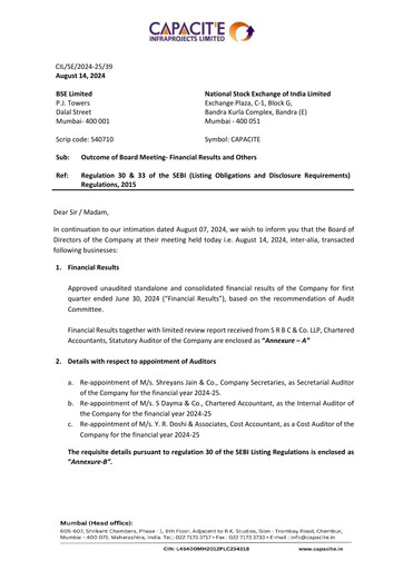 Thumbnail Capacit'e Infraprojects
 Quarterly Report 2024-q1