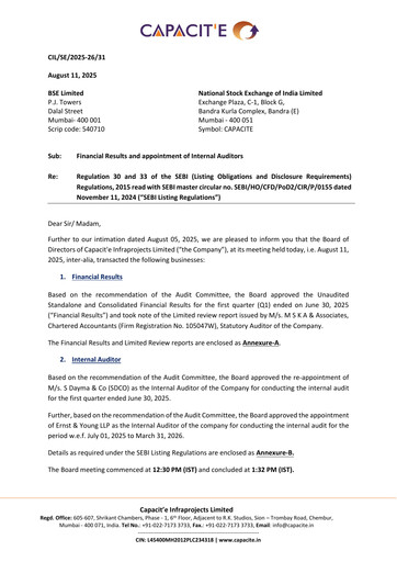 Thumbnail Capacit'e Infraprojects
 Quarterly Report 2025-q1