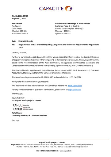 Thumbnail Capacit'e Infraprojects
 Quarterly Report 2026-q1