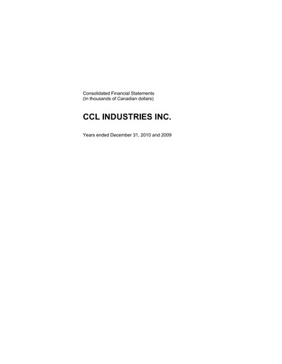 Miniature CCL Industries Bilan financier 2010