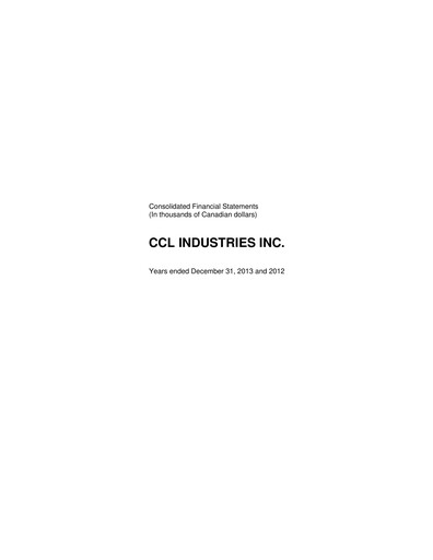 Miniature CCL Industries Bilan financier 2013