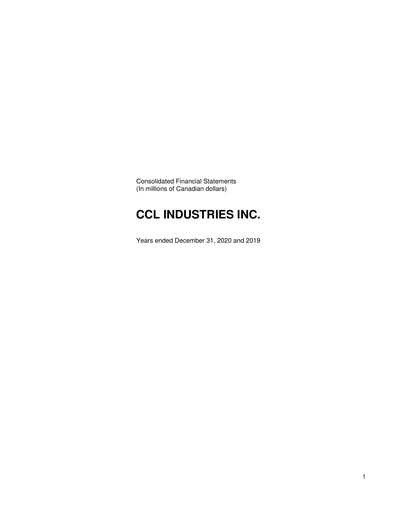 Miniature CCL Industries Bilan financier 2020