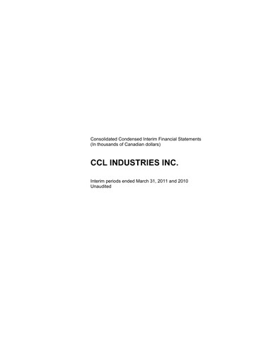 Thumbnail CCL Industries Quarterly Report 2011-q1