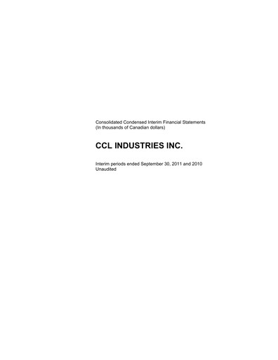 Thumbnail CCL Industries Quarterly Report 2011-q3