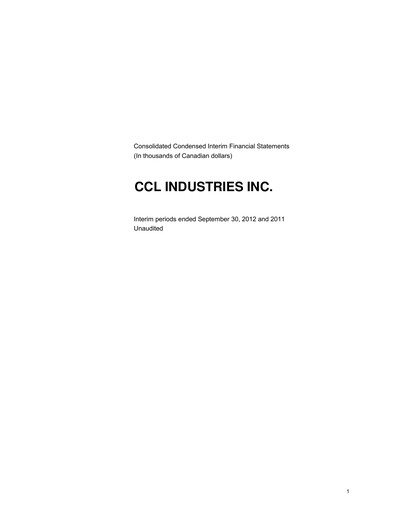 Thumbnail CCL Industries Quarterly Report 2012-q3