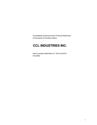 Thumbnail CCL Industries Quarterly Report 2013-q1
