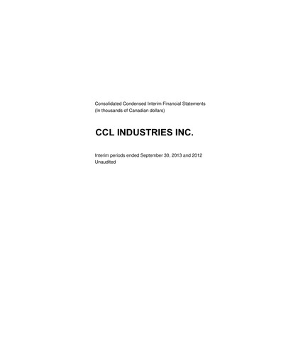 Thumbnail CCL Industries Quarterly Report 2013-q3