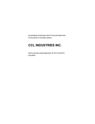 Thumbnail CCL Industries Quarterly Report 2014-q3