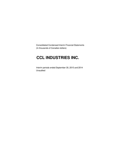 Thumbnail CCL Industries Quarterly Report 2015-q3