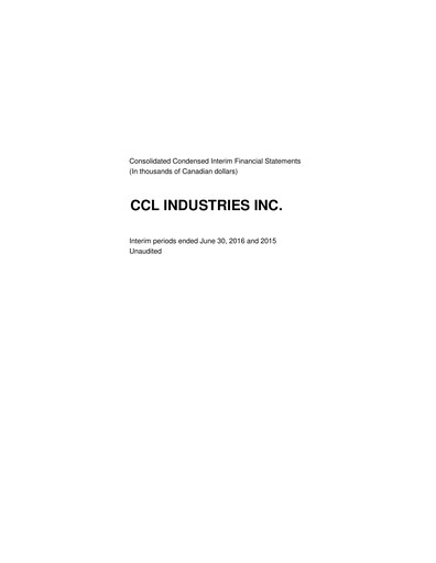 Thumbnail CCL Industries Quarterly Report 2016-q2