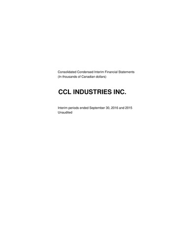 Thumbnail CCL Industries Quarterly Report 2016-q3