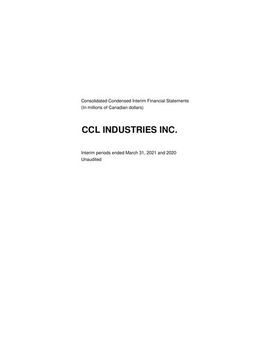 Thumbnail CCL Industries Quarterly Report 2021-q1