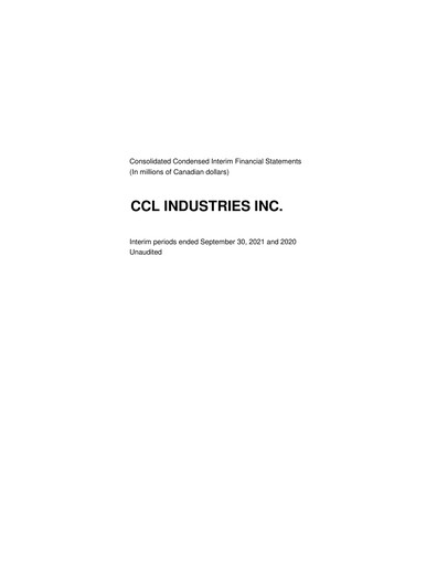 Thumbnail CCL Industries Quarterly Report 2021-q3