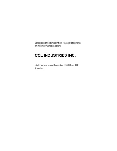 Thumbnail CCL Industries Quarterly Report 2022-q3
