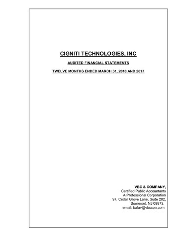 Thumbnail Cigniti Technologies
 Financial Statement 2018