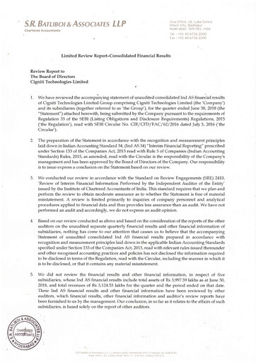 Miniature Cigniti Technologies
 Rapport trimestriel 2018-q1