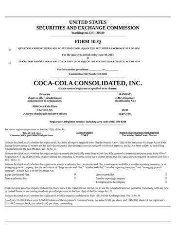 Miniature Coca-Cola Consolidated Rapport trimestriel 2023-q2