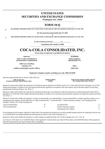 Thumbnail Coca-Cola Consolidated Quarterly Report 2025-q2
