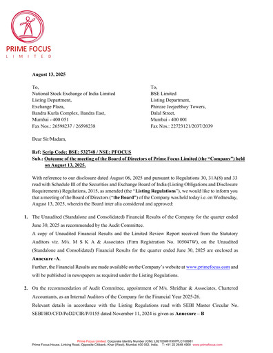 Thumbnail Prime Focus Quarterly Report 2025-q1