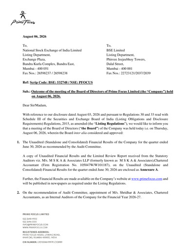 Thumbnail Prime Focus Quarterly Report 2026-q1