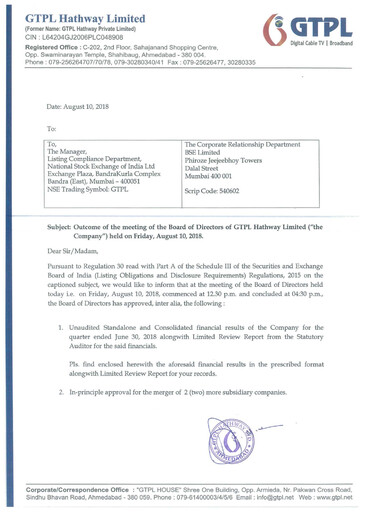 Thumbnail GTPL Hathway Quarterly Report 2018-q1