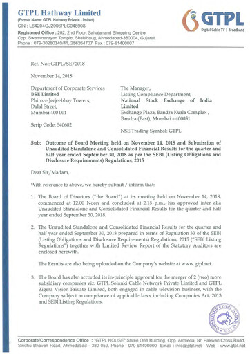 Thumbnail GTPL Hathway Quarterly Report 2018-q2