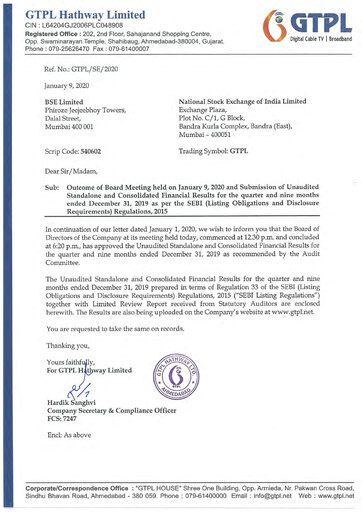 Thumbnail GTPL Hathway Quarterly Report 2019-q3