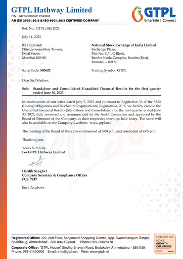 Thumbnail GTPL Hathway Quarterly Report 2023-q1