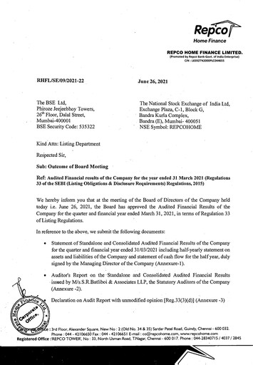 Thumbnail Repco Home Finance Financial Statement 2020-2021