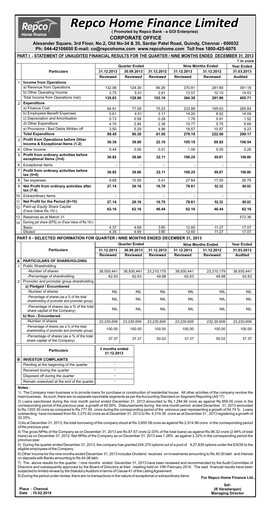 Vorschaubild Repco Home Finance Quartalsbericht 2013-q3