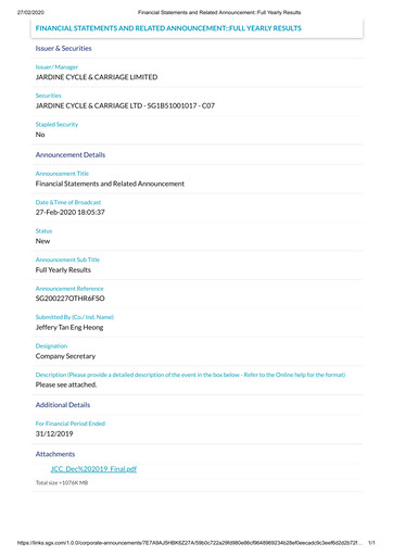Thumbnail Jardine Cycle & Carriage Financial Statement 2019