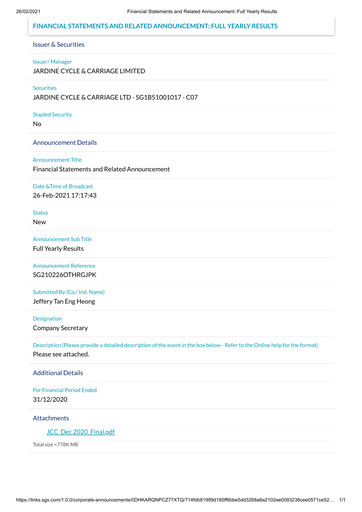 Thumbnail Jardine Cycle & Carriage Financial Statement 2020