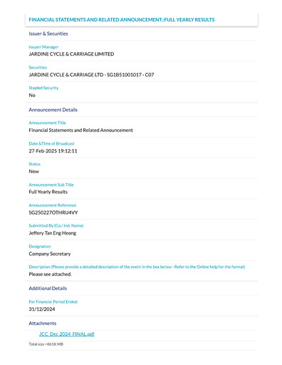Thumbnail Jardine Cycle & Carriage Financial Statement 2024