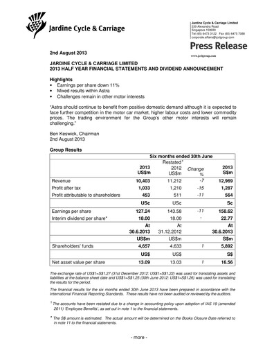 Thumbnail Jardine Cycle & Carriage Half-year Report 2013-h1
