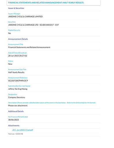 Thumbnail Jardine Cycle & Carriage Half-year Report 2023-h1