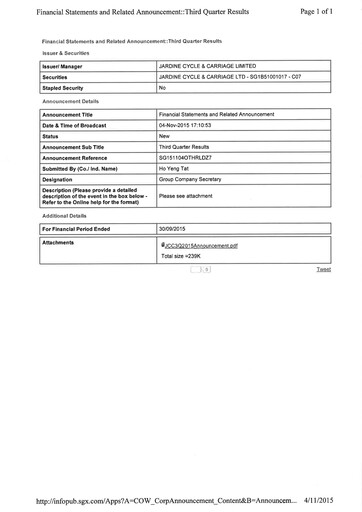 Thumbnail Jardine Cycle & Carriage Quarterly Report 2015-q3