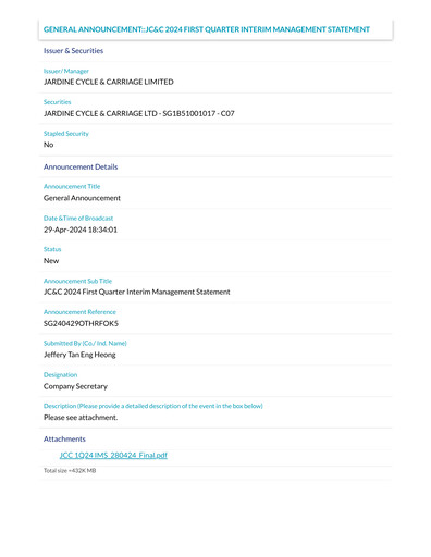 Thumbnail Jardine Cycle & Carriage Quarterly Report 2024-q1