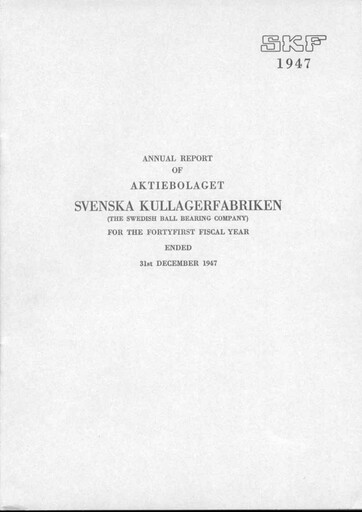 Thumbnail SKF (Svenska Kullagerfabriken) Annual Report 1947