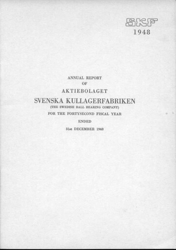 Thumbnail SKF (Svenska Kullagerfabriken) Annual Report 1948