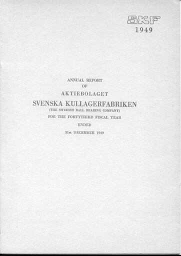 Thumbnail SKF (Svenska Kullagerfabriken) Annual Report 1949